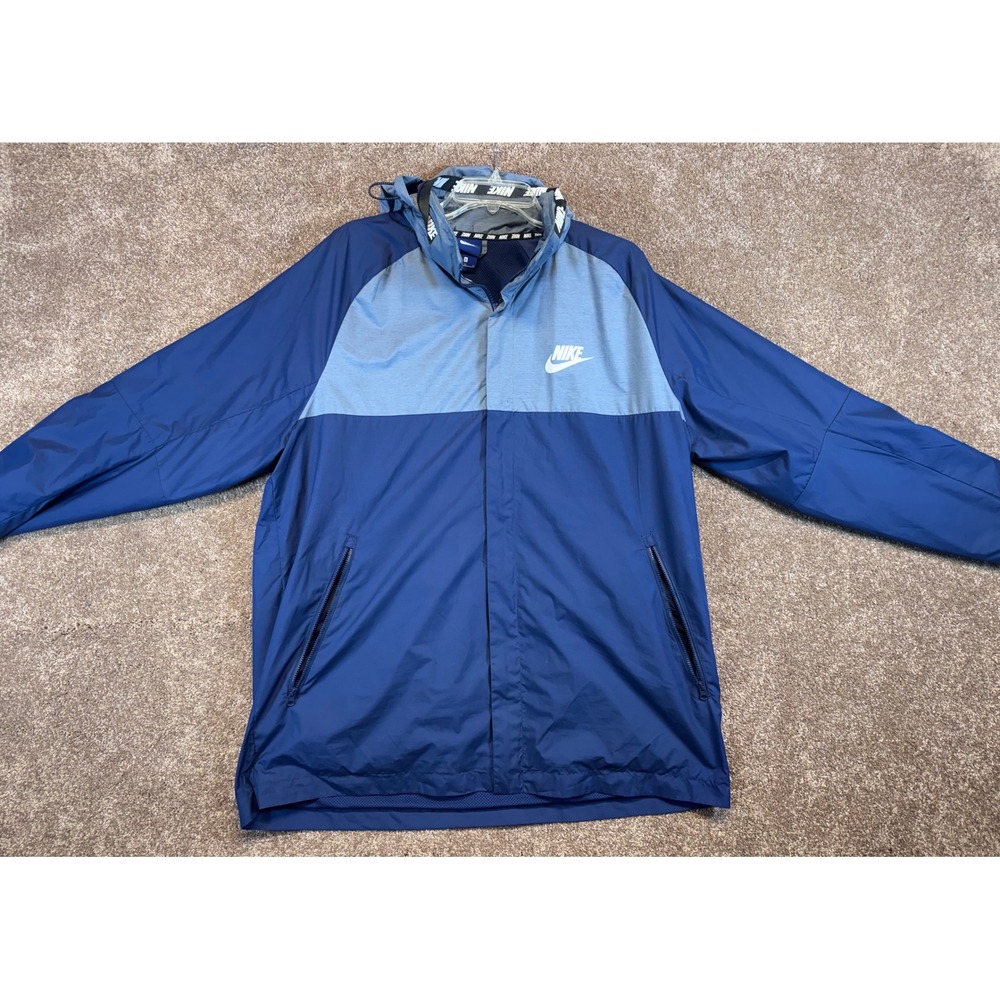 Nike Men Windbreaker Jacket Hooded Wind Runner Blue Color Block‎ Full Zip XL